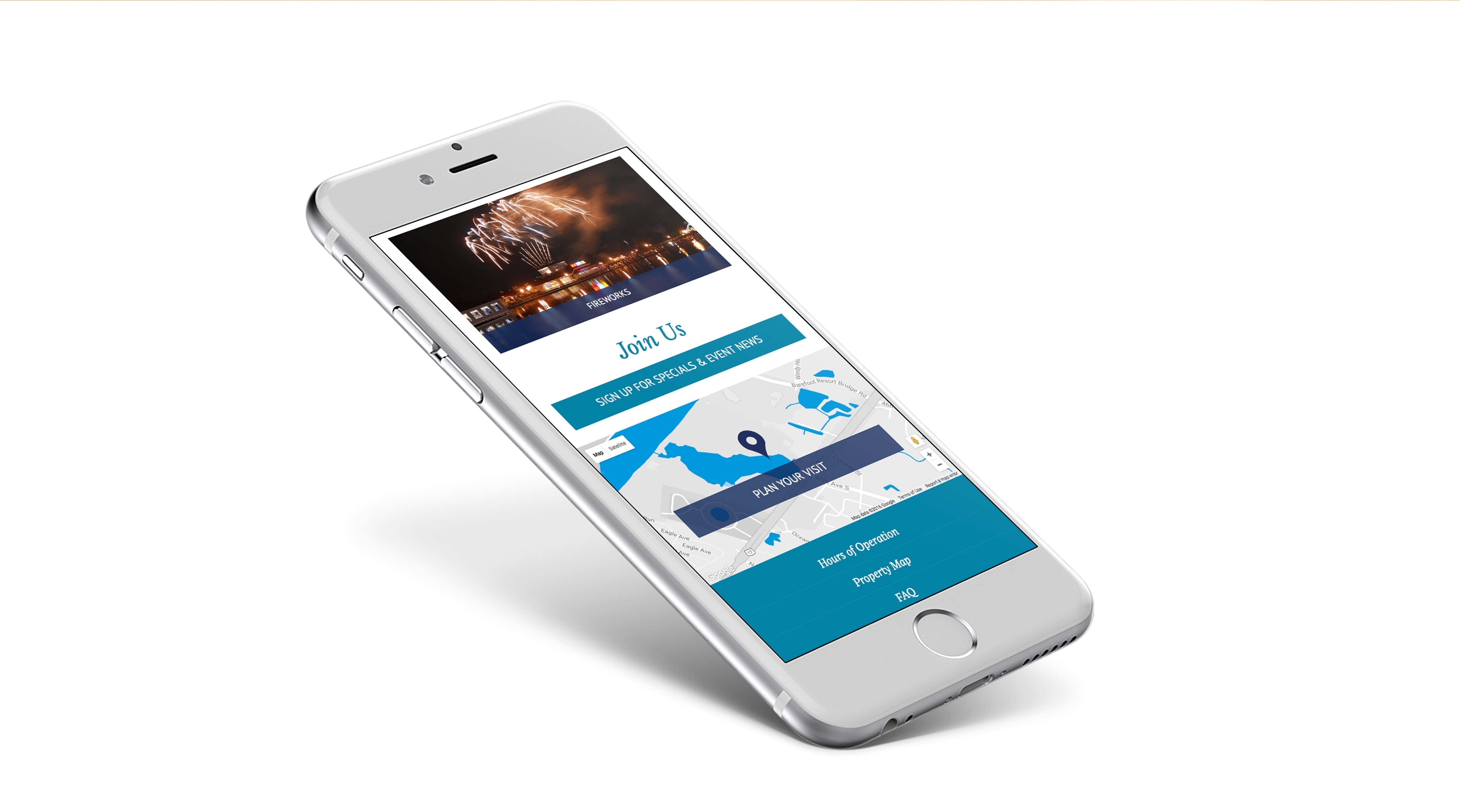 Barefoot Landing website on iphone