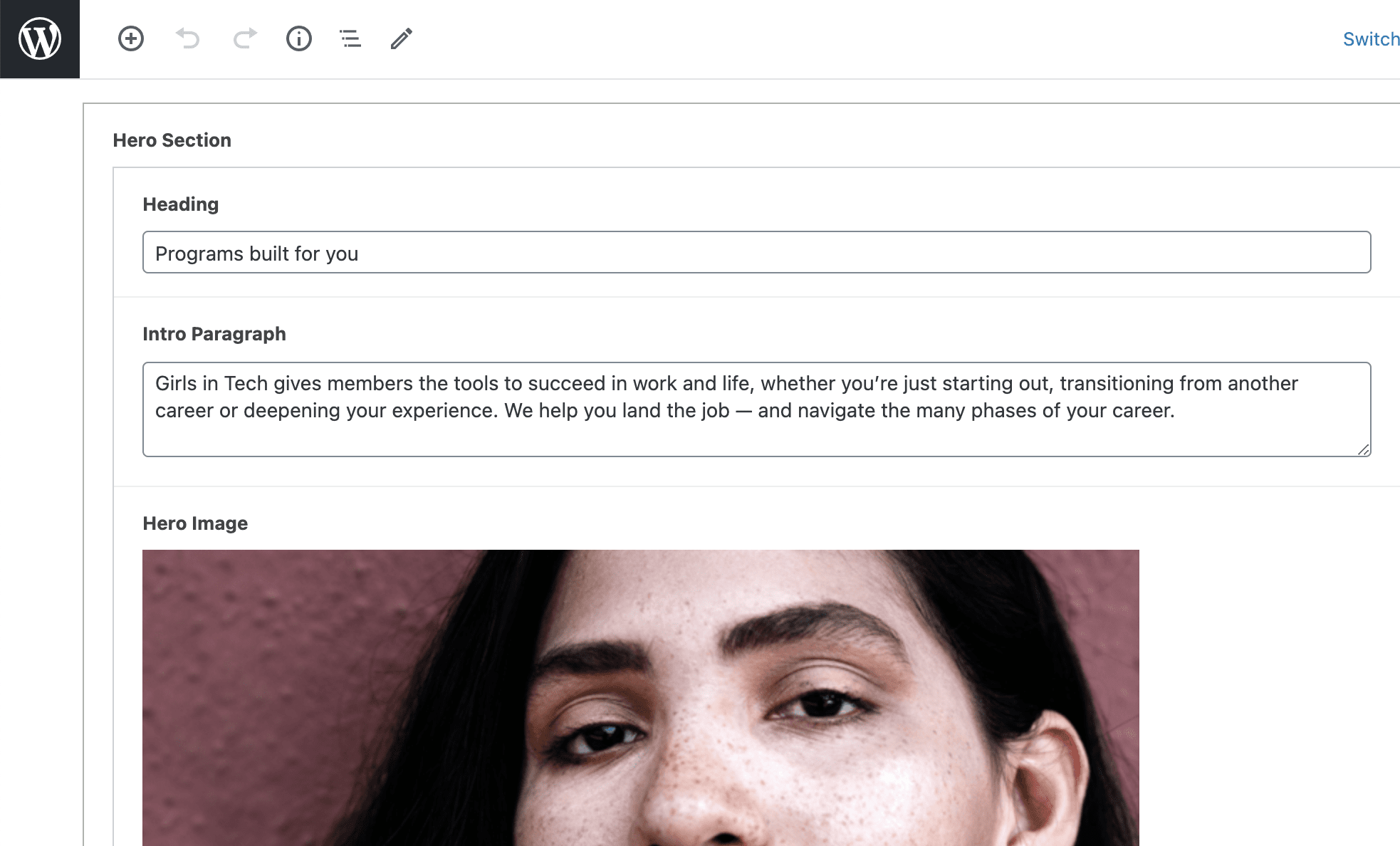 Girls in Tech Gutenberg Editor