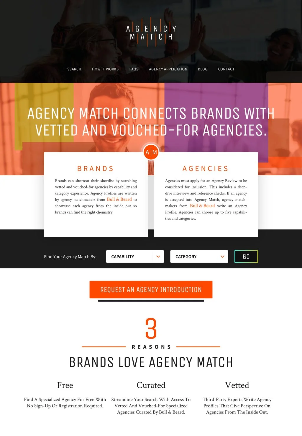 Agency Match Homepage upper half