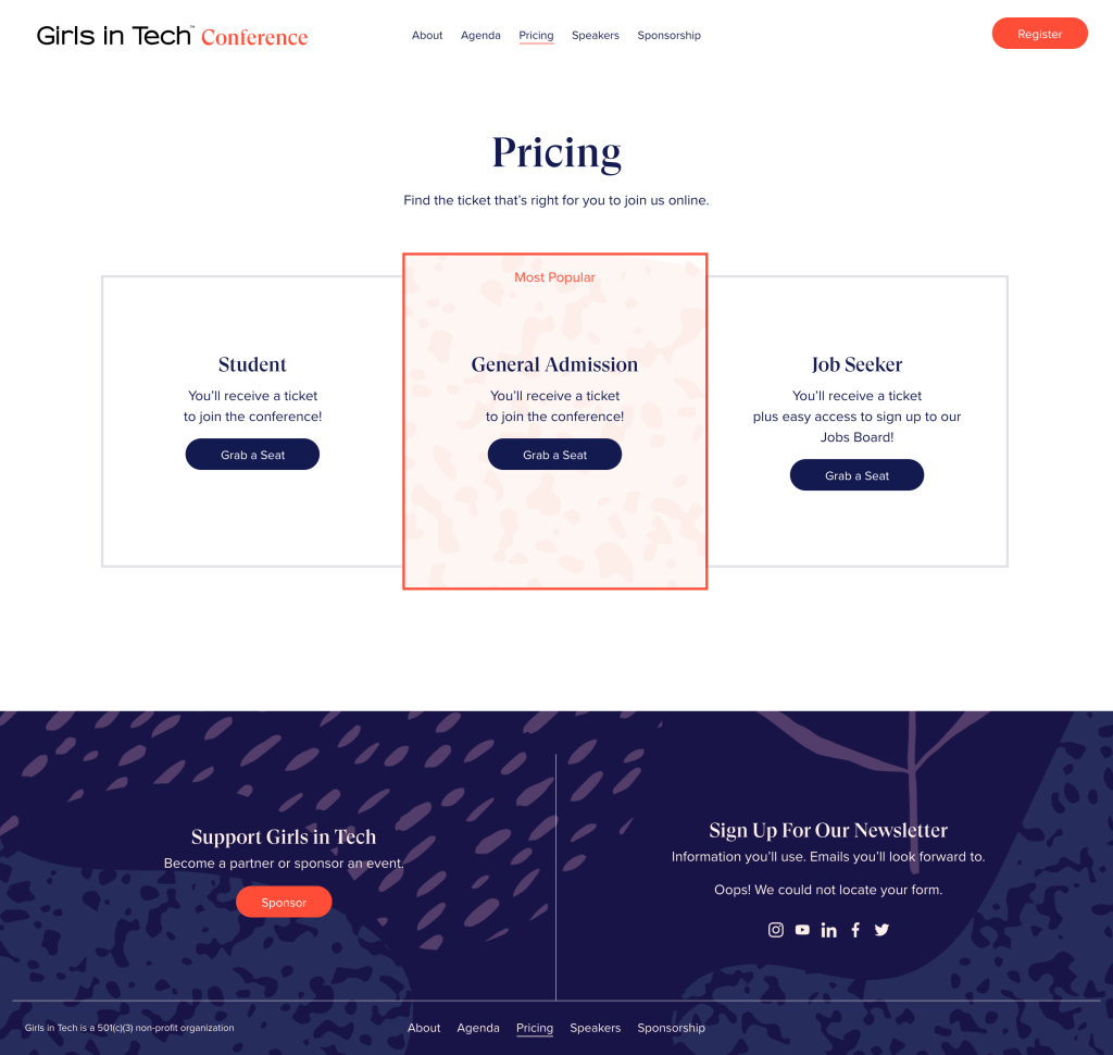 Girls in Tech Conference — Pricing