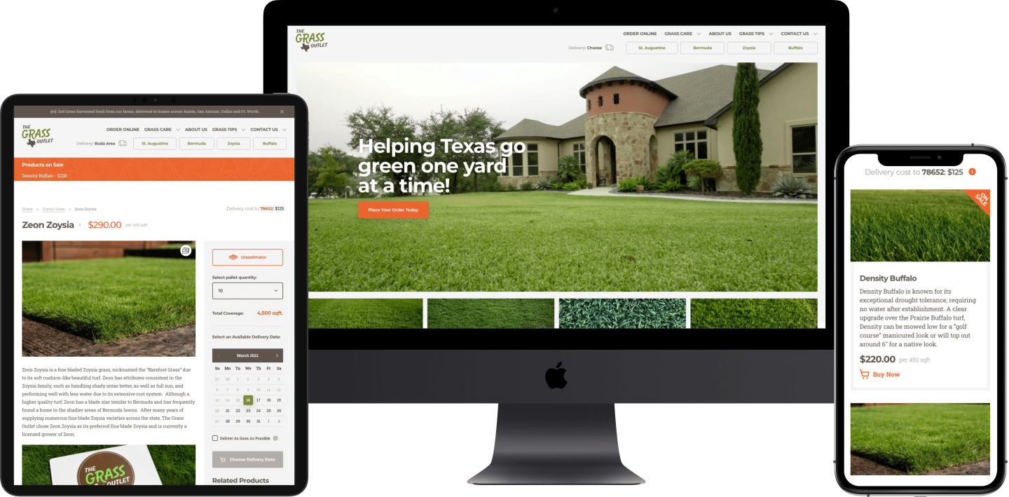 The Grass Outlet website MANE developed on WordPress
