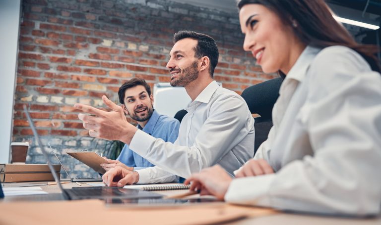 Co-workers are discussing presentation of business project