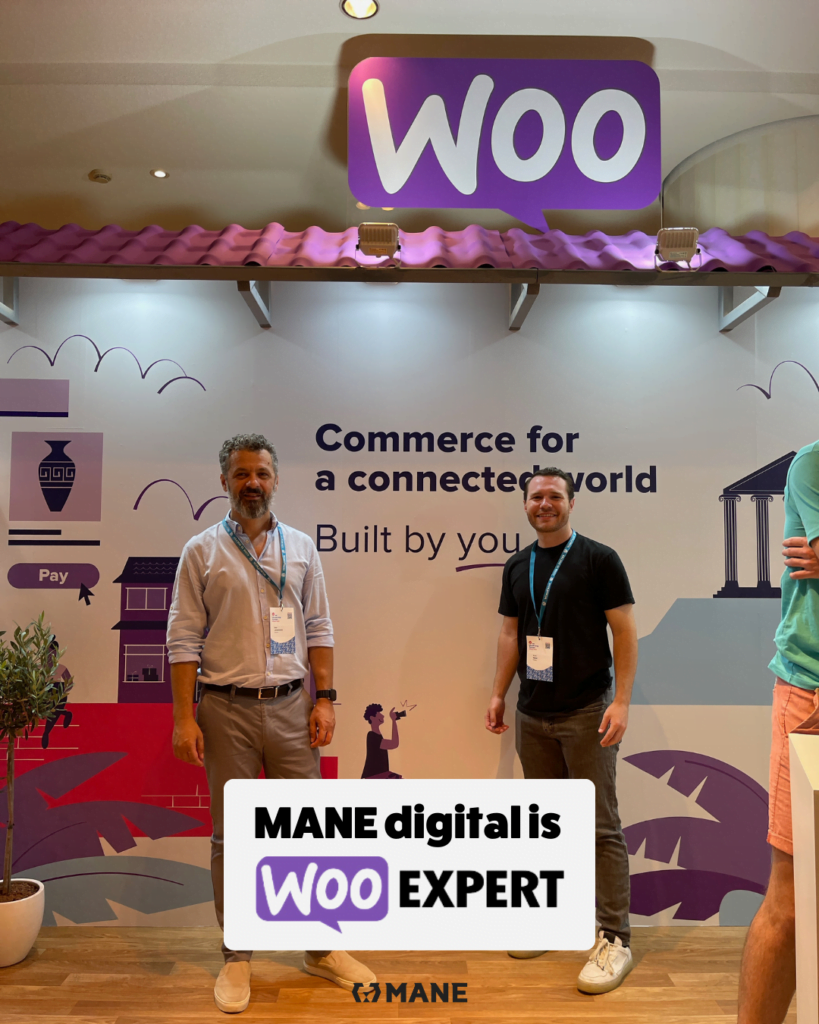 CEO of MANE digital Sasa Jovanovic with Woo Commerce representative announcing MANE became Woo Expert
