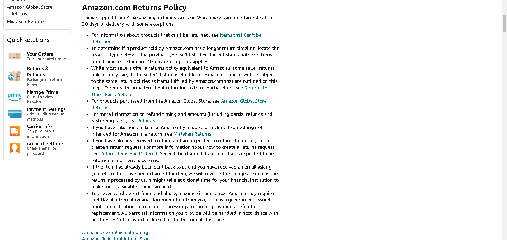 Return policy illustrated in Amazon’s example