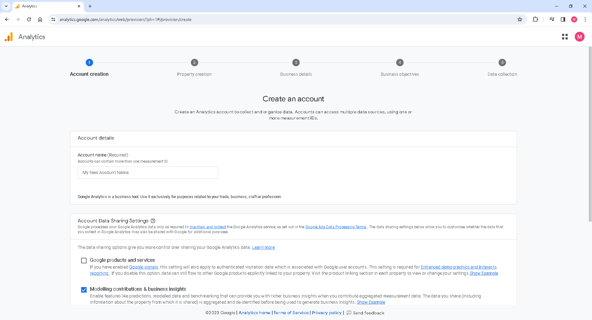 Google Analytics Account creation steps.