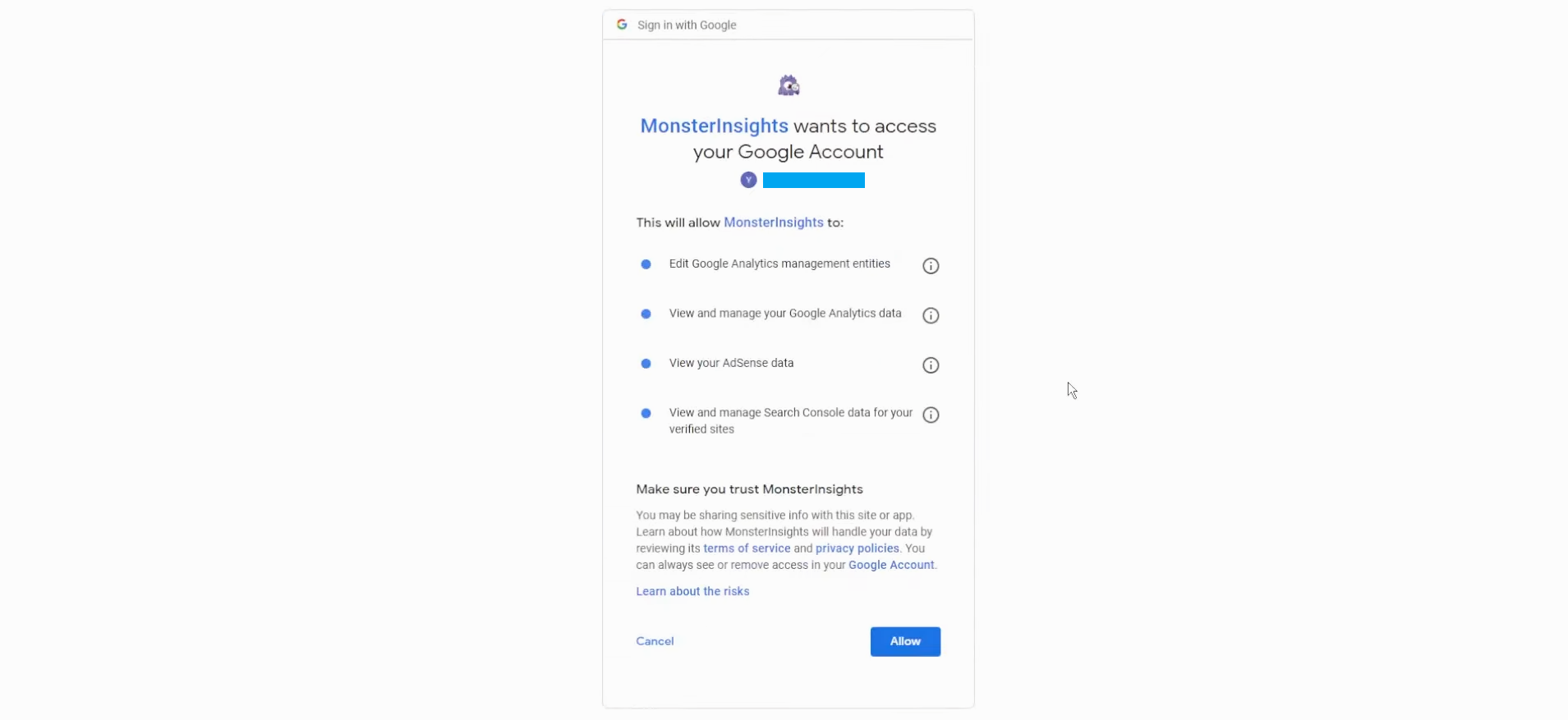 Connect MonsterInsights with your Google account